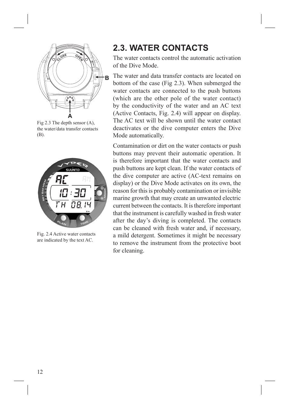 Water contacts | SUUNTO Vyper User Manual | Page 14 / 86