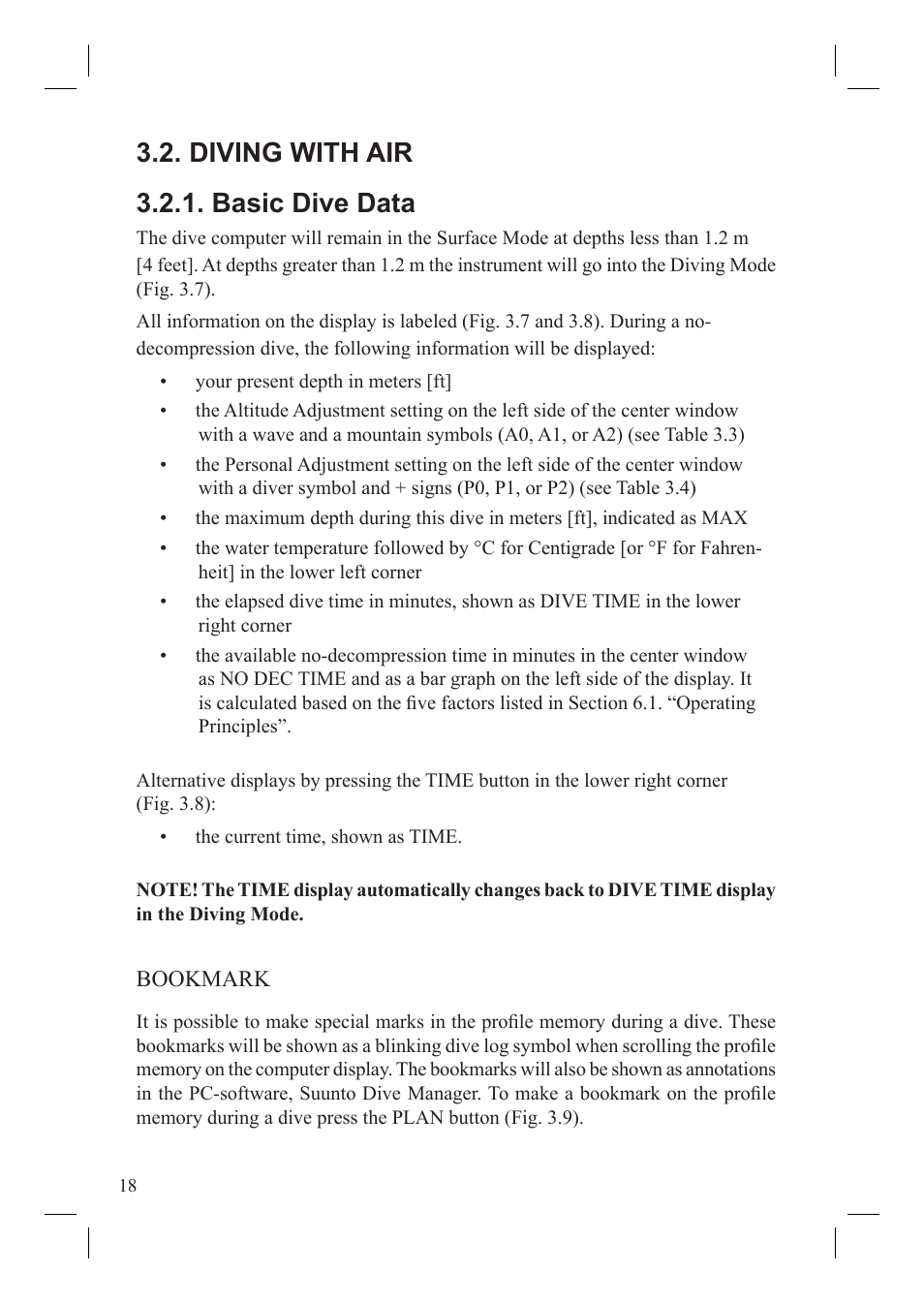 Diving with air 3.2.1. basic dive data | SUUNTO Vyper User Manual | Page 20 / 86