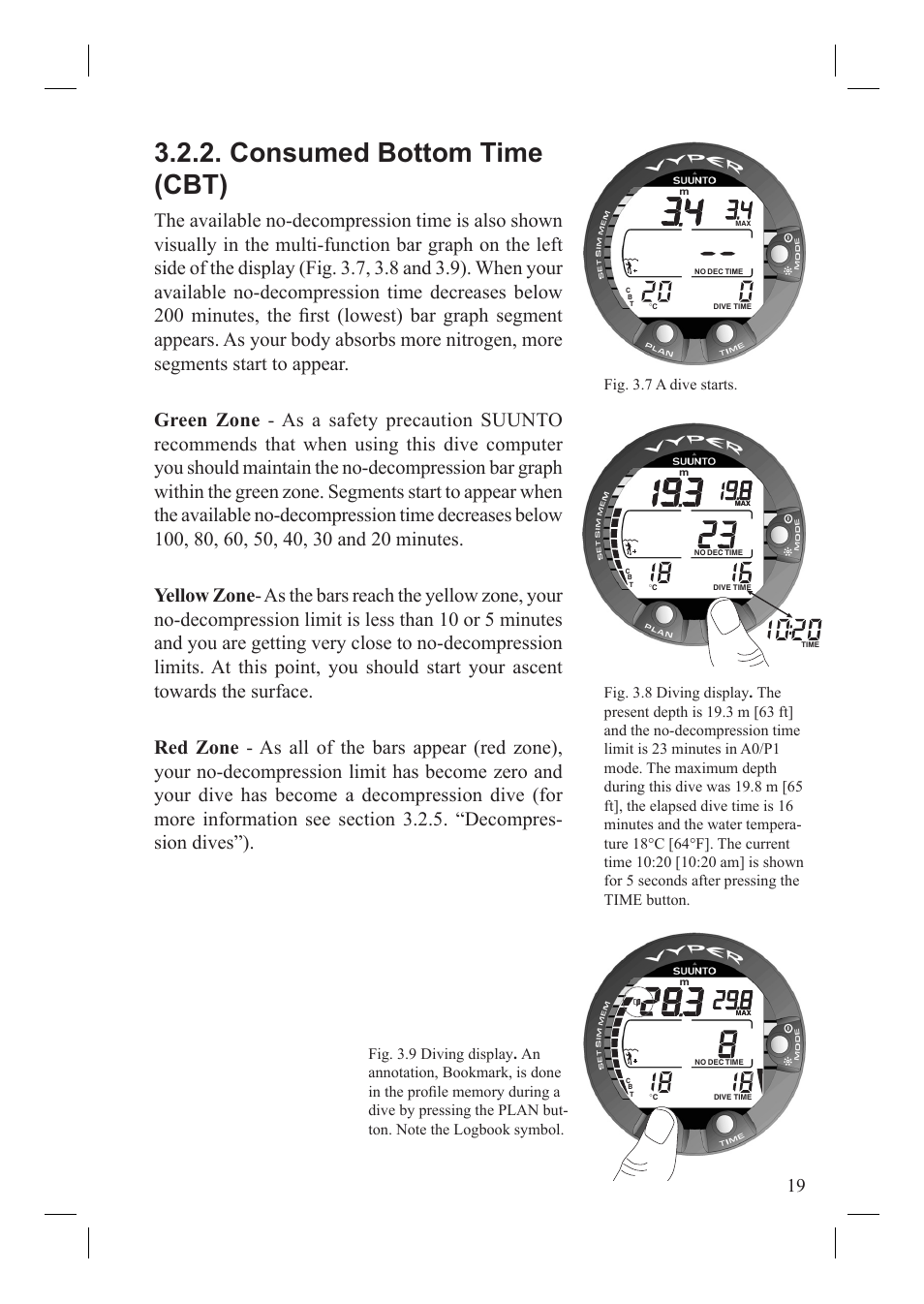 Consumed bottom time (cbt) | SUUNTO Vyper User Manual | Page 21 / 86