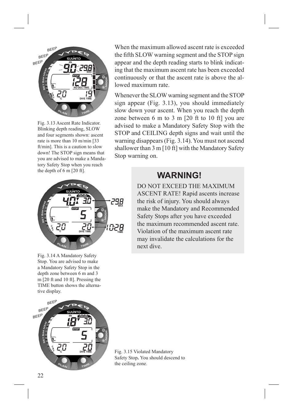 Warning | SUUNTO Vyper User Manual | Page 24 / 86