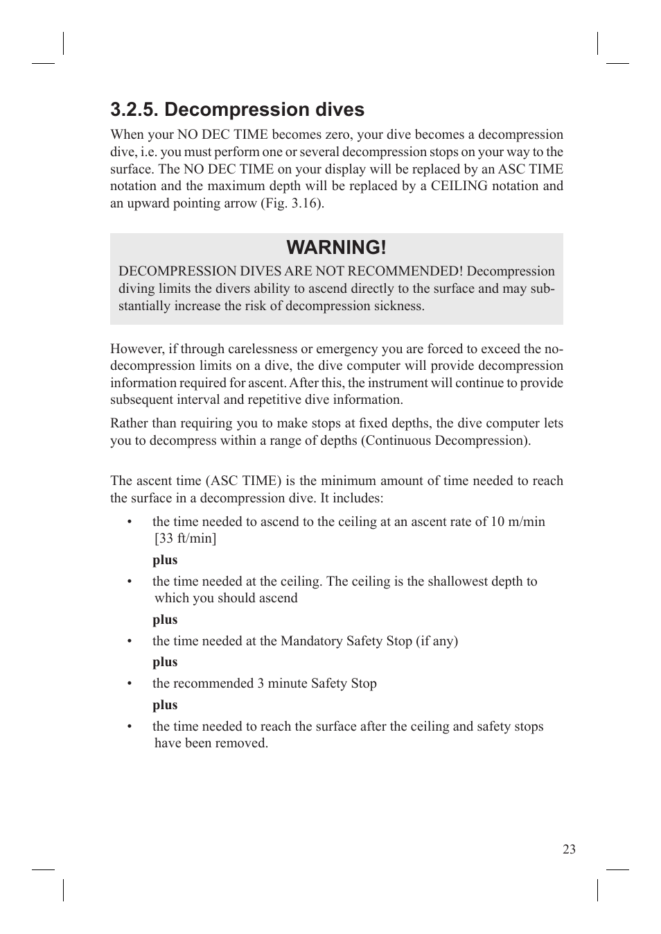 Decompression dives, Warning | SUUNTO Vyper User Manual | Page 25 / 86