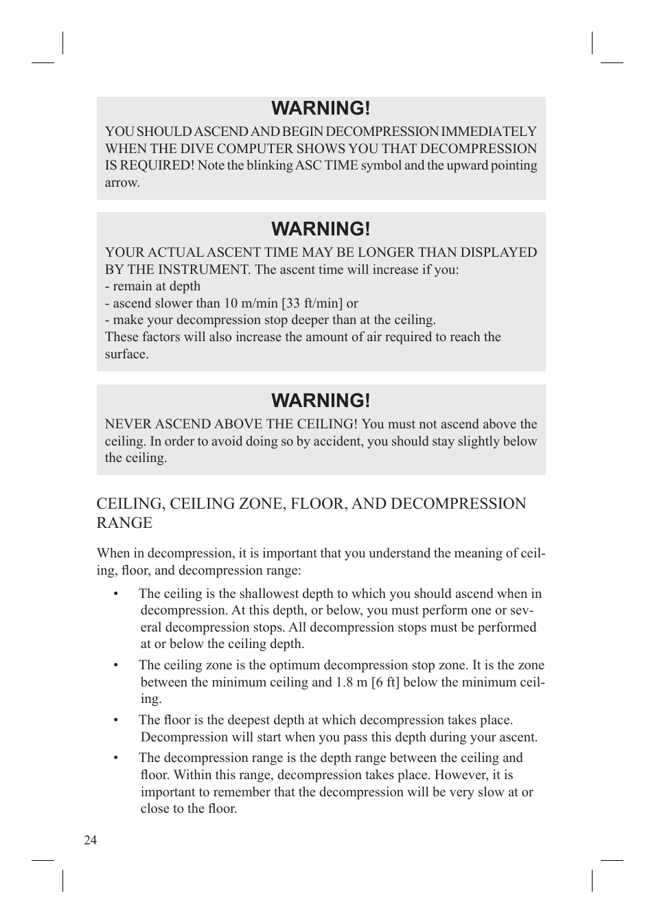 Warning | SUUNTO Vyper User Manual | Page 26 / 86