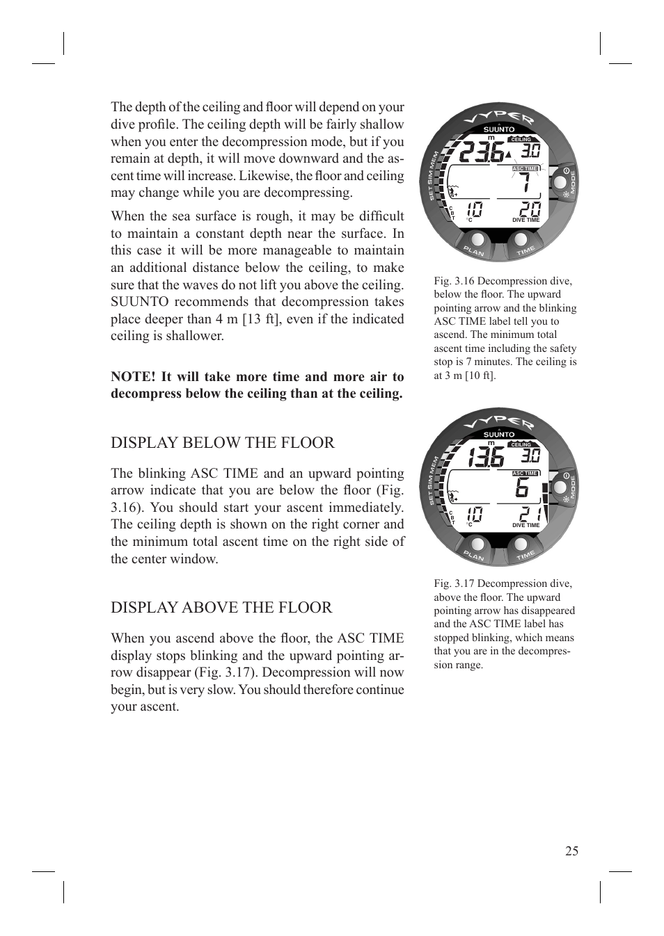 Display below the floor, Display above the floor | SUUNTO Vyper User Manual | Page 27 / 86
