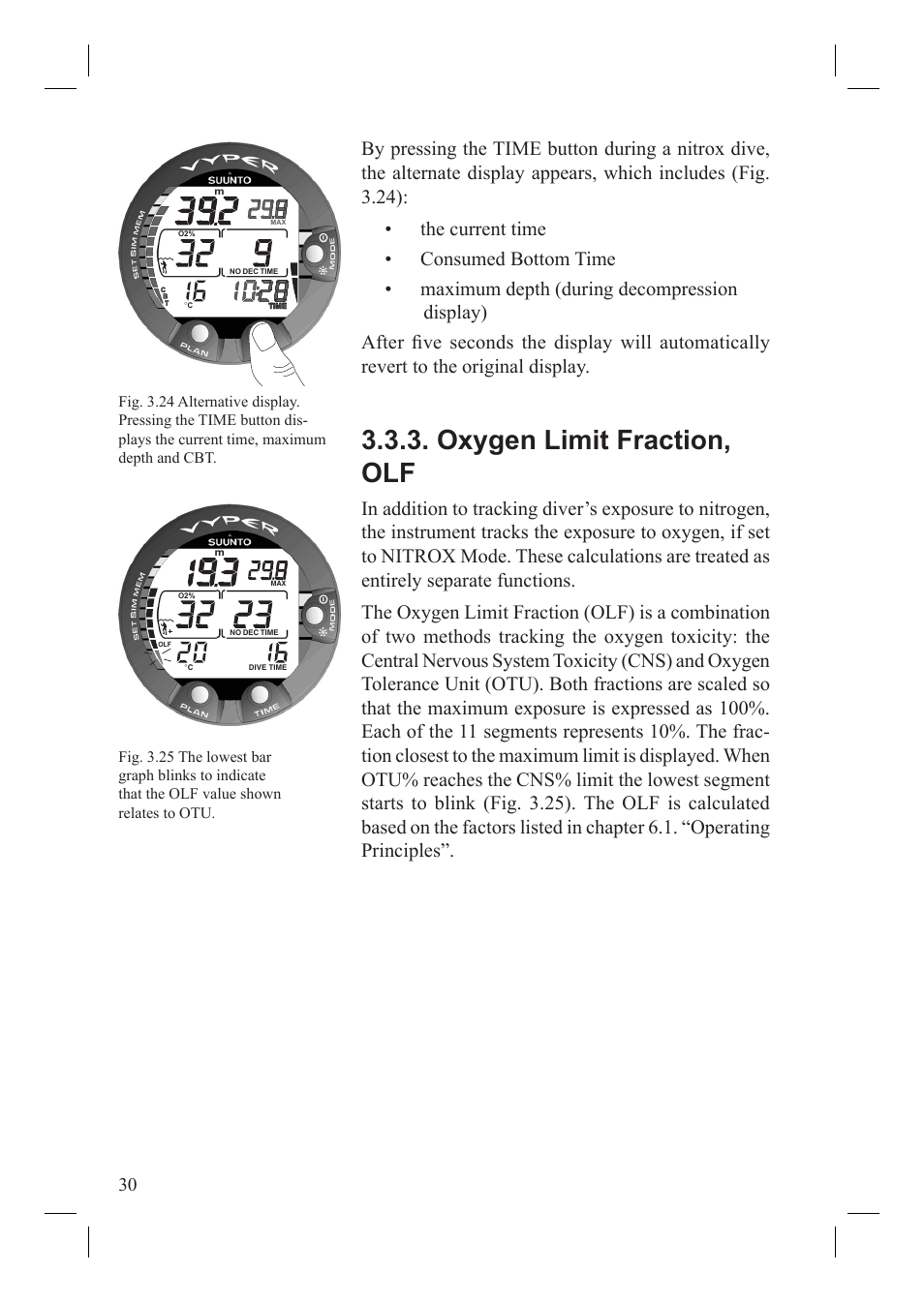 Oxygen limit fraction, olf | SUUNTO Vyper User Manual | Page 32 / 86