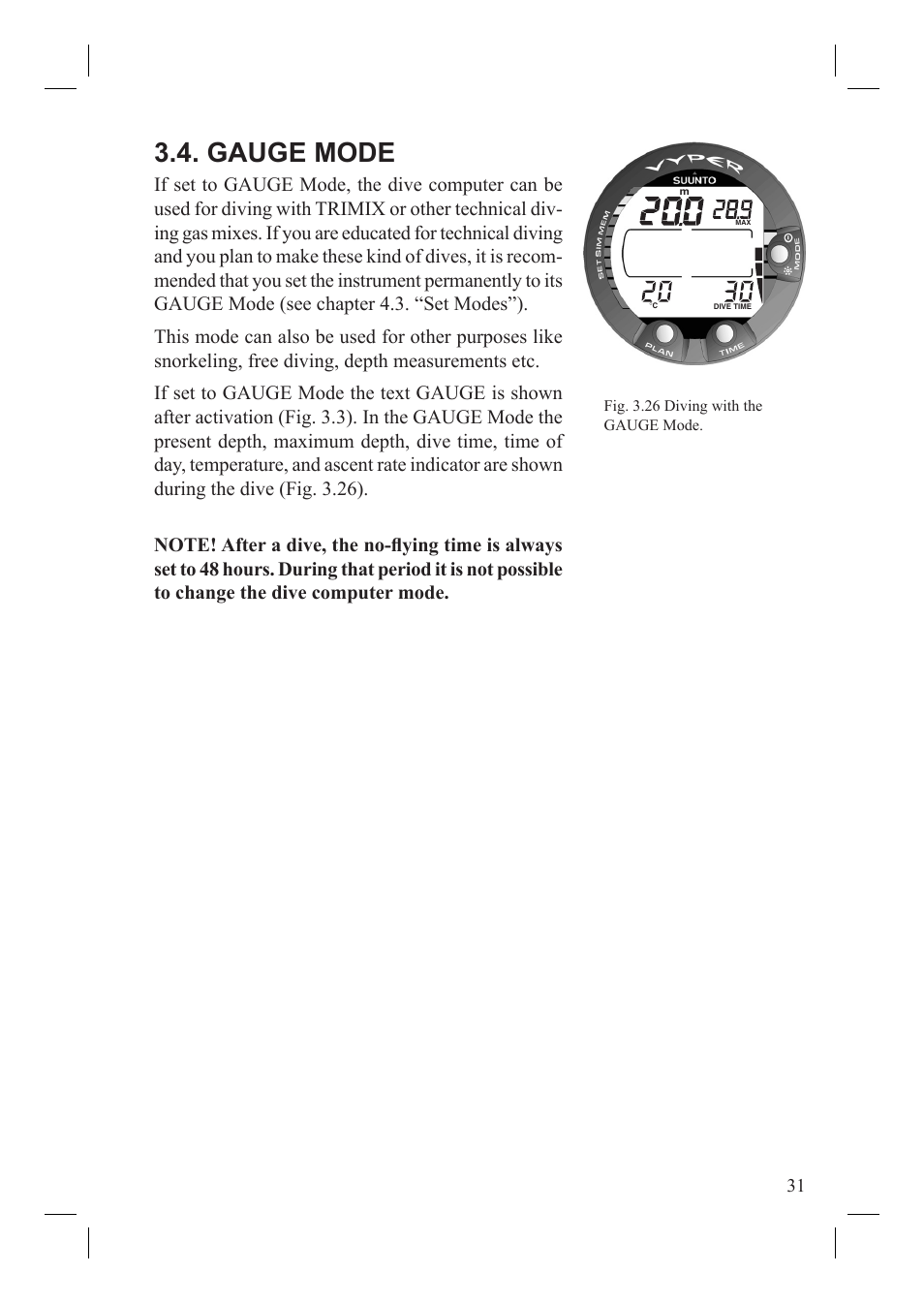 Gauge mode | SUUNTO Vyper User Manual | Page 33 / 86