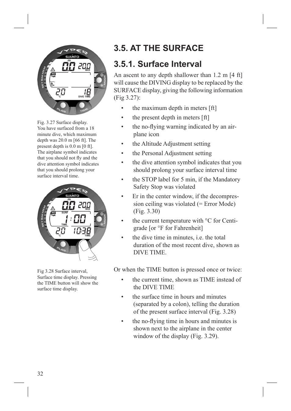 At the surface 3.5.1. surface interval | SUUNTO Vyper User Manual | Page 34 / 86