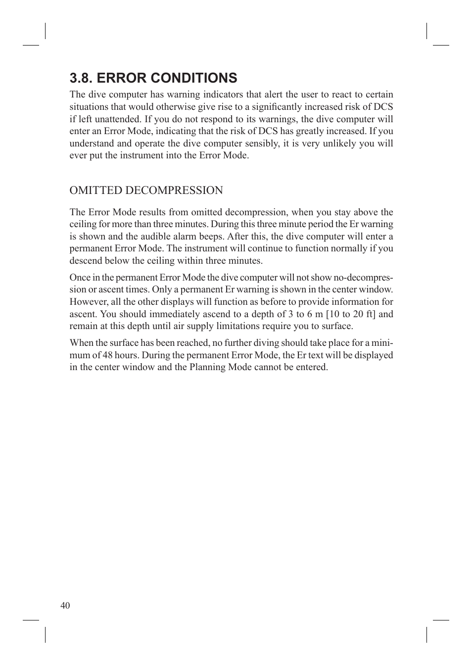 Error conditions | SUUNTO Vyper User Manual | Page 42 / 86