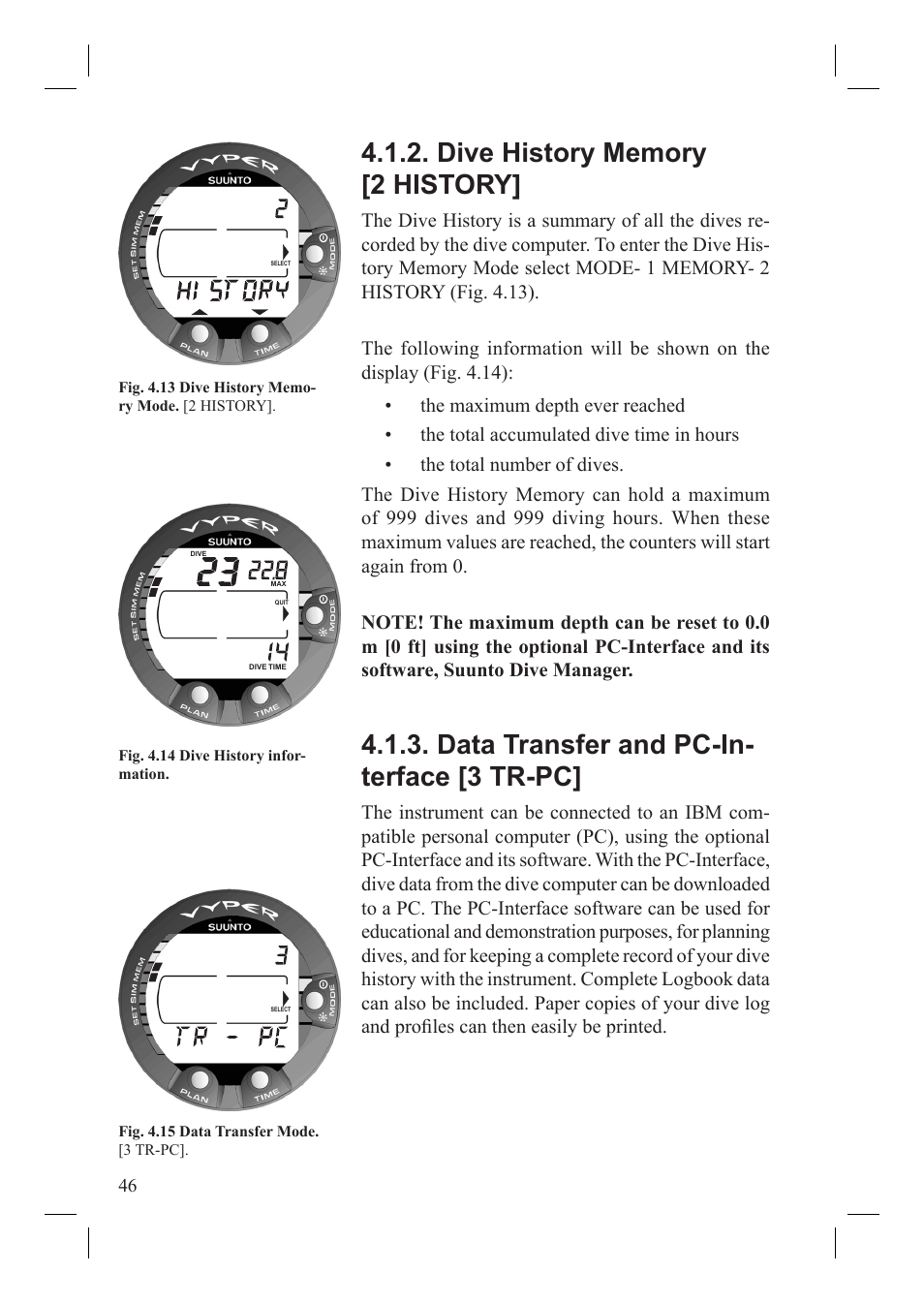 Data transfer and pc-in- terface [3 tr-pc | SUUNTO Vyper User Manual | Page 48 / 86