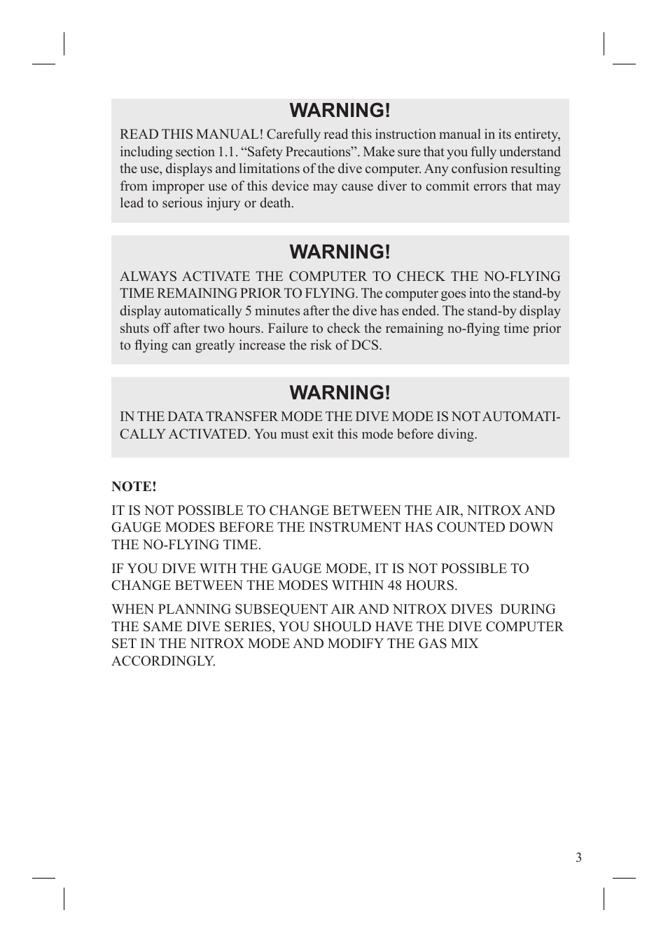 Warning | SUUNTO Vyper User Manual | Page 5 / 86