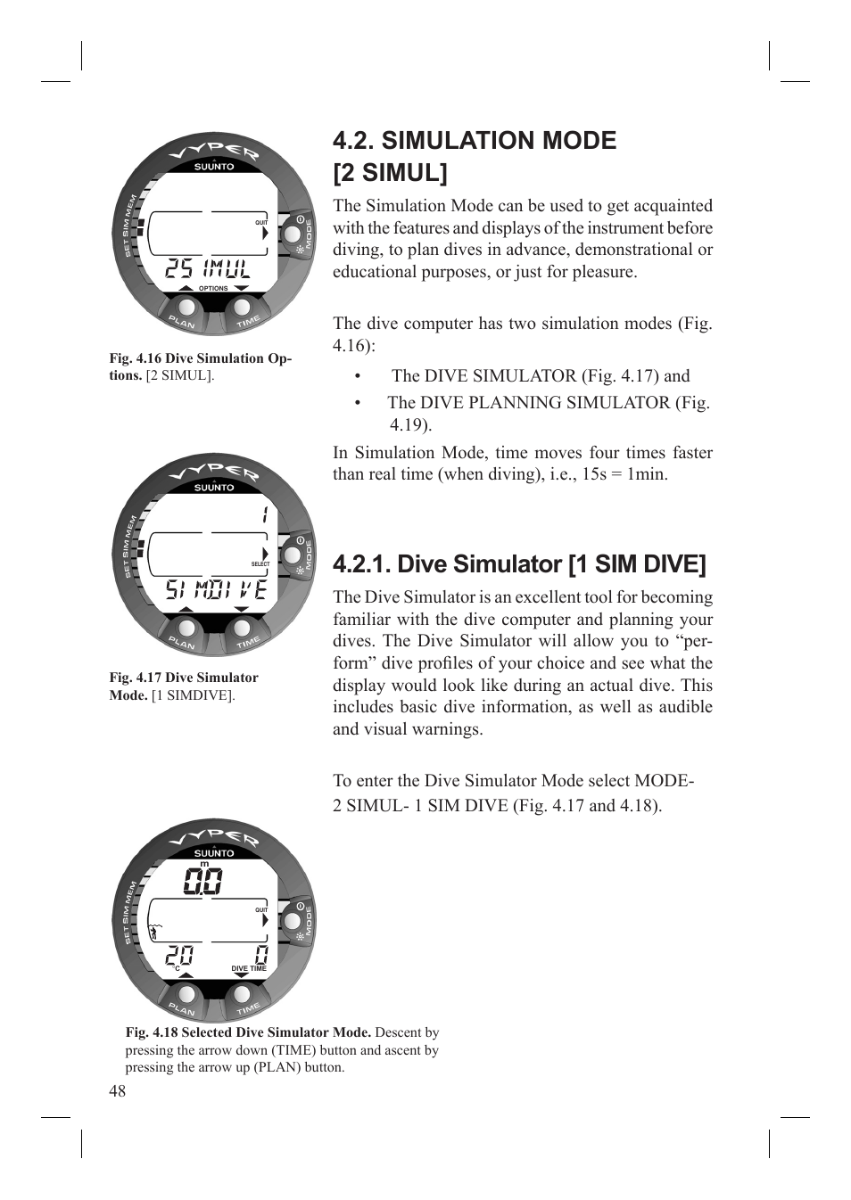 Simulation mode [2 simul, Dive simulator [1 sim dive | SUUNTO Vyper User Manual | Page 50 / 86