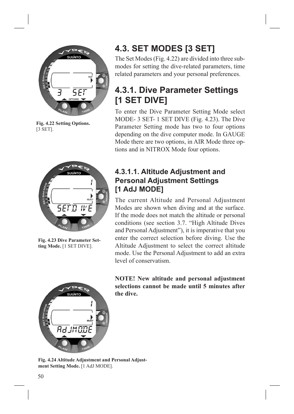Set modes [3 set, Dive parameter settings [1 set dive | SUUNTO Vyper User Manual | Page 52 / 86