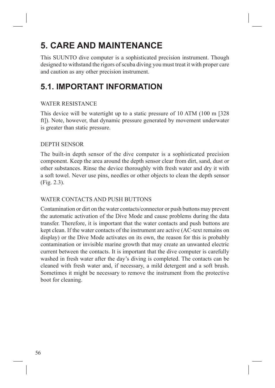 Care and maintenance, Important information | SUUNTO Vyper User Manual | Page 58 / 86