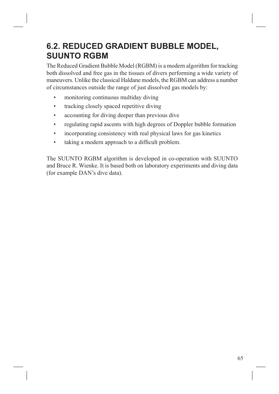 Reduced gradient bubble model, suunto rgbm | SUUNTO Vyper User Manual | Page 67 / 86