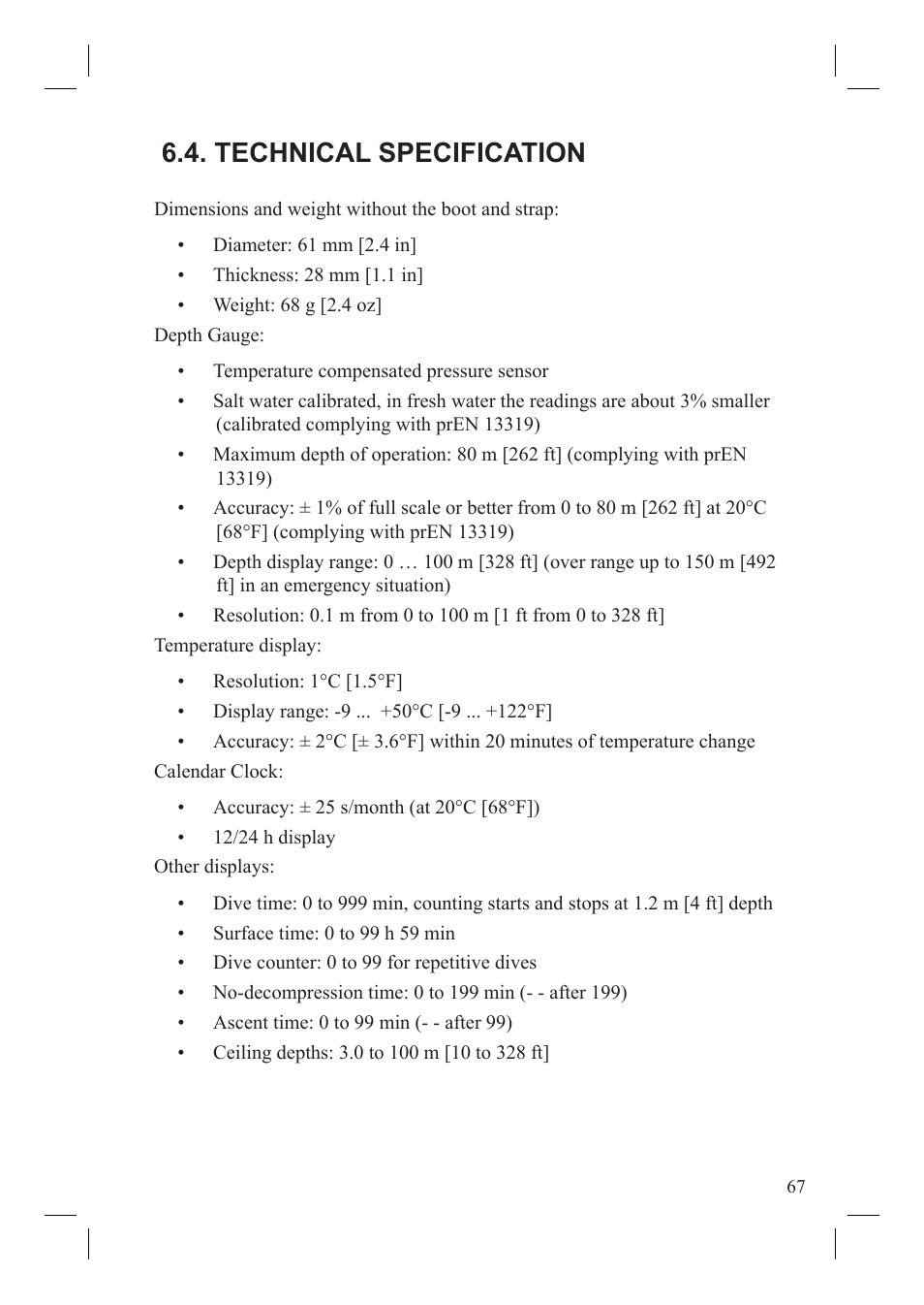 Technical specification | SUUNTO Vyper User Manual | Page 69 / 86