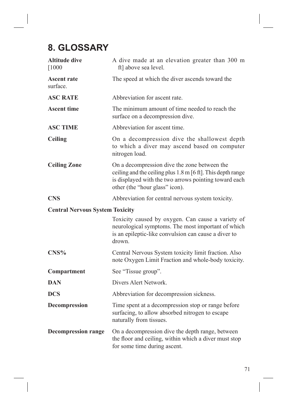 Glossary | SUUNTO Vyper User Manual | Page 73 / 86
