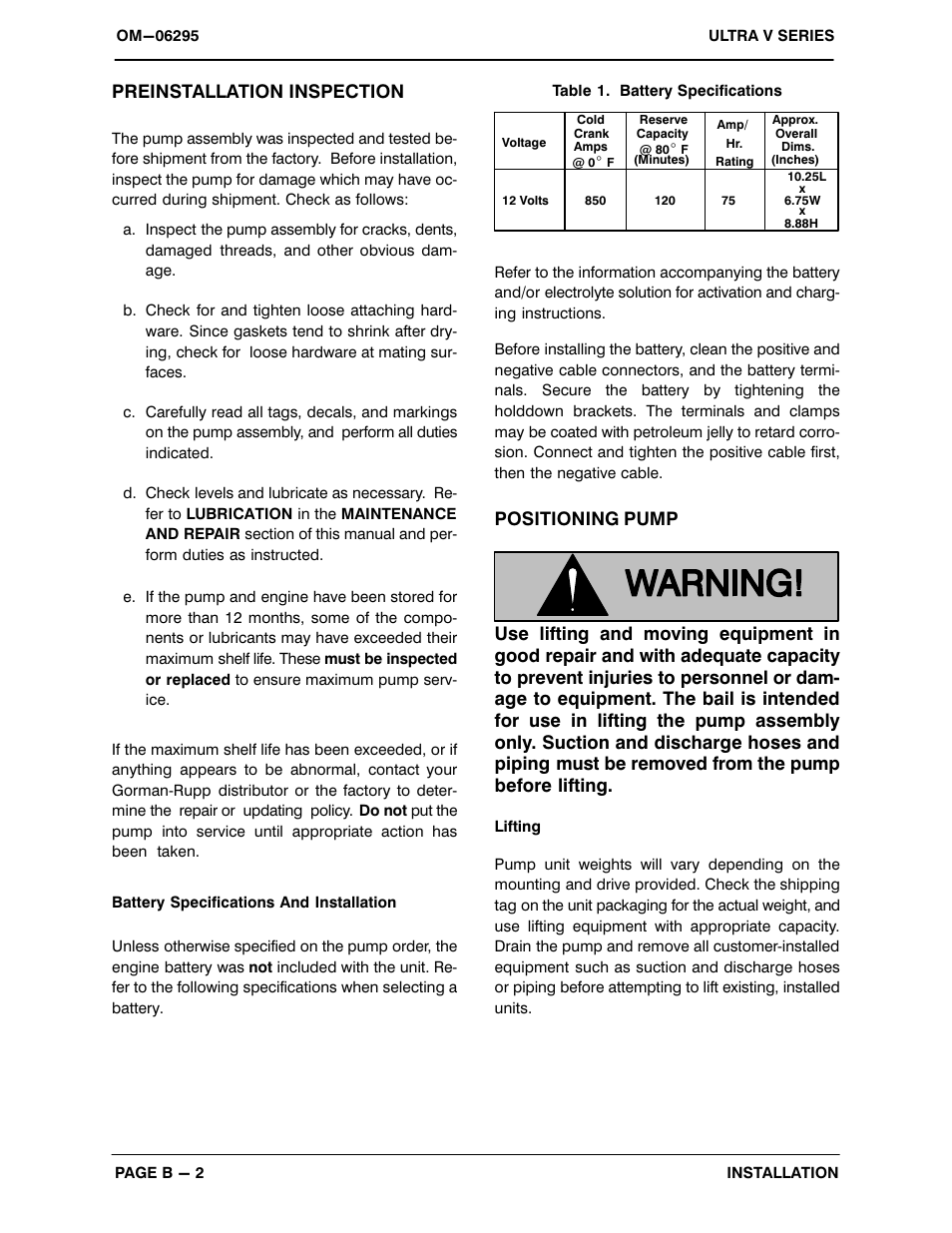 Preinstallation inspection | Gorman-Rupp Pumps V6A60-D914L6 1454318 and up User Manual | Page 9 / 52