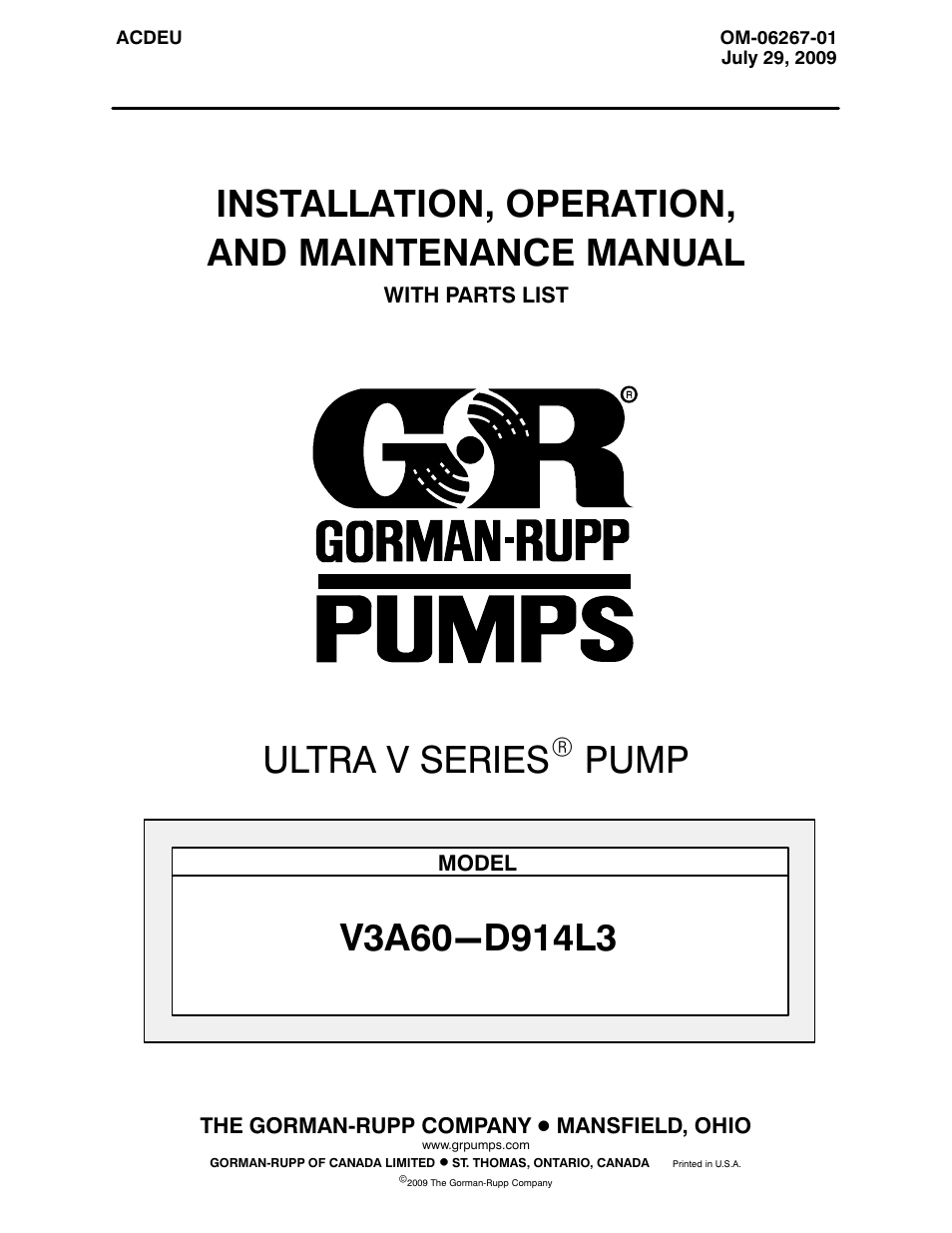 Gorman-Rupp Pumps V3A60-D914L3 1438800 and up User Manual | 52 pages