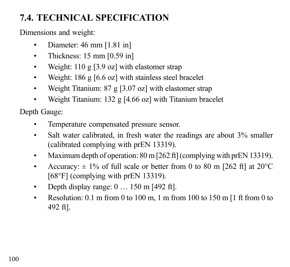 Technical specification | SUUNTO Stinger User Manual | Page 102 / 120