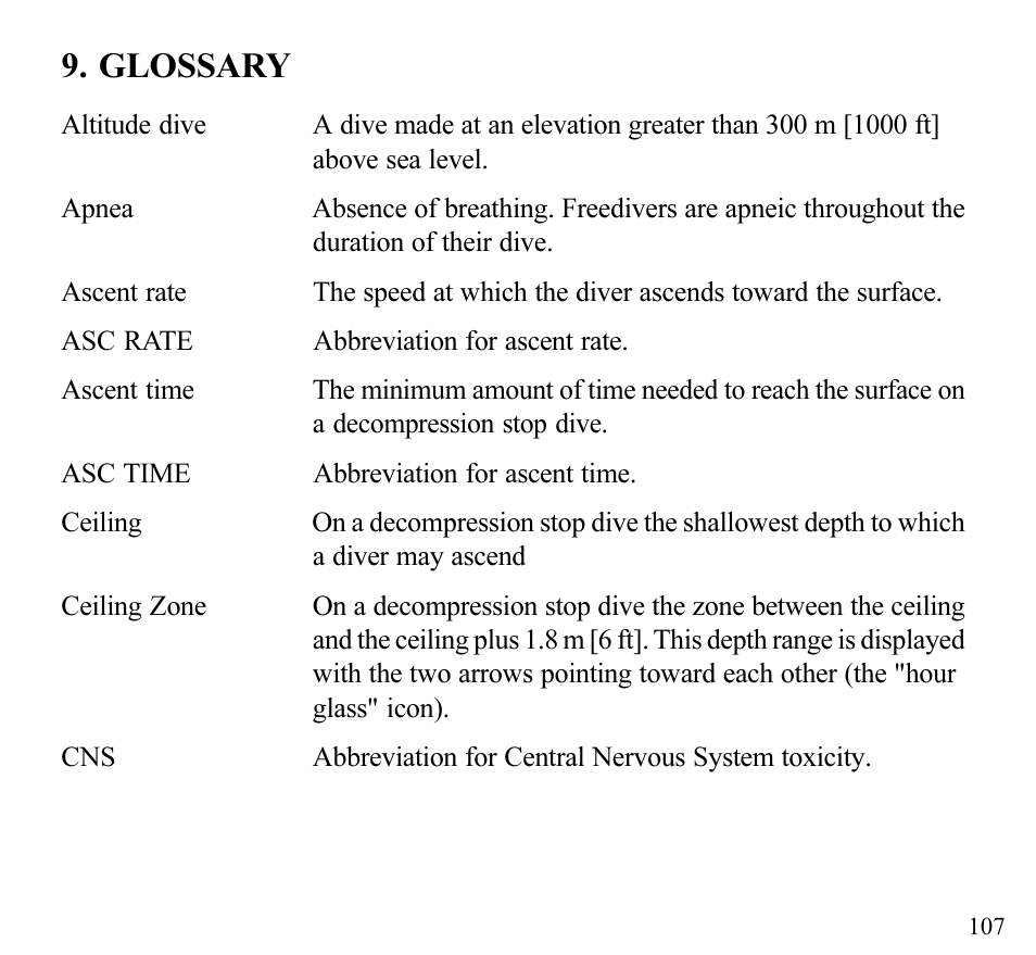 Glossary | SUUNTO Stinger User Manual | Page 109 / 120