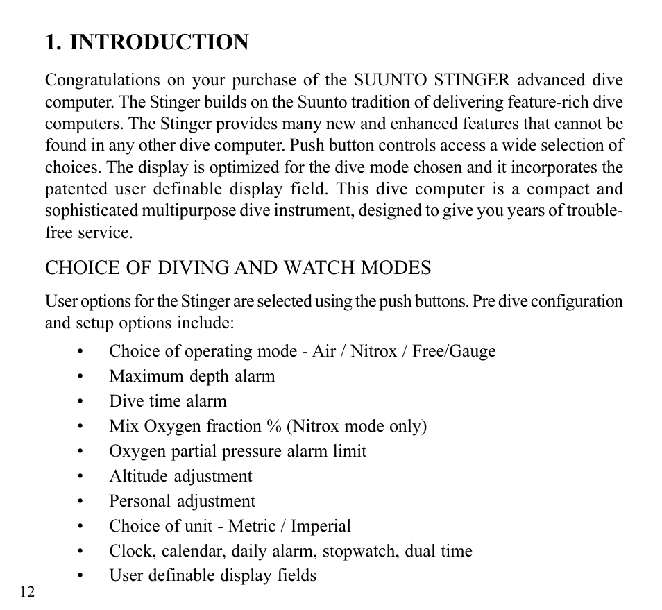 Introduction | SUUNTO Stinger User Manual | Page 14 / 120
