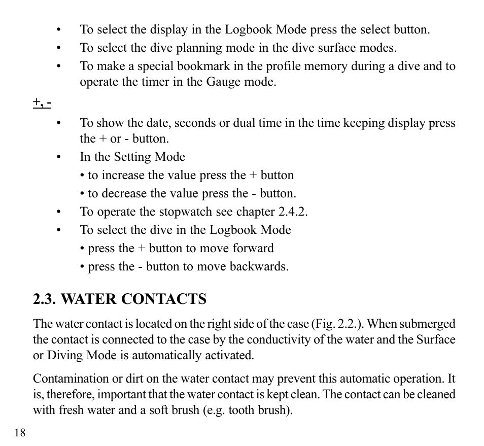 Water contacts | SUUNTO Stinger User Manual | Page 20 / 120