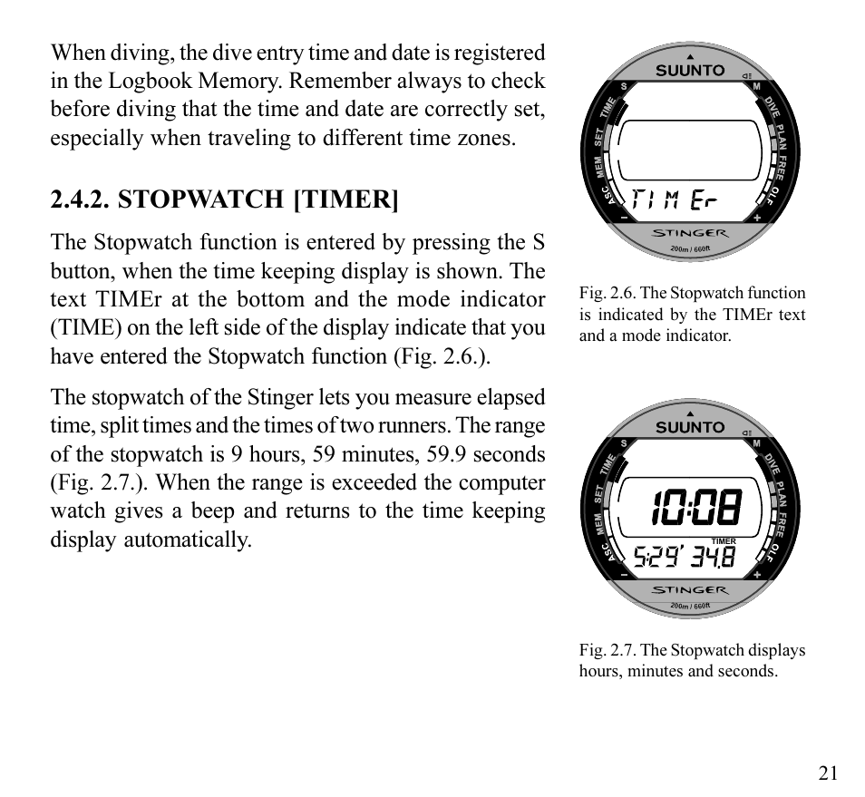 Stopwatch [timer | SUUNTO Stinger User Manual | Page 23 / 120