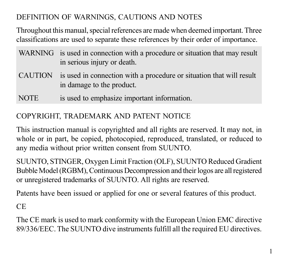 SUUNTO Stinger User Manual | Page 3 / 120