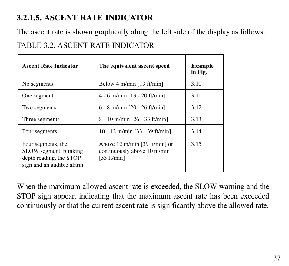 Ascent rate indicator | SUUNTO Stinger User Manual | Page 39 / 120