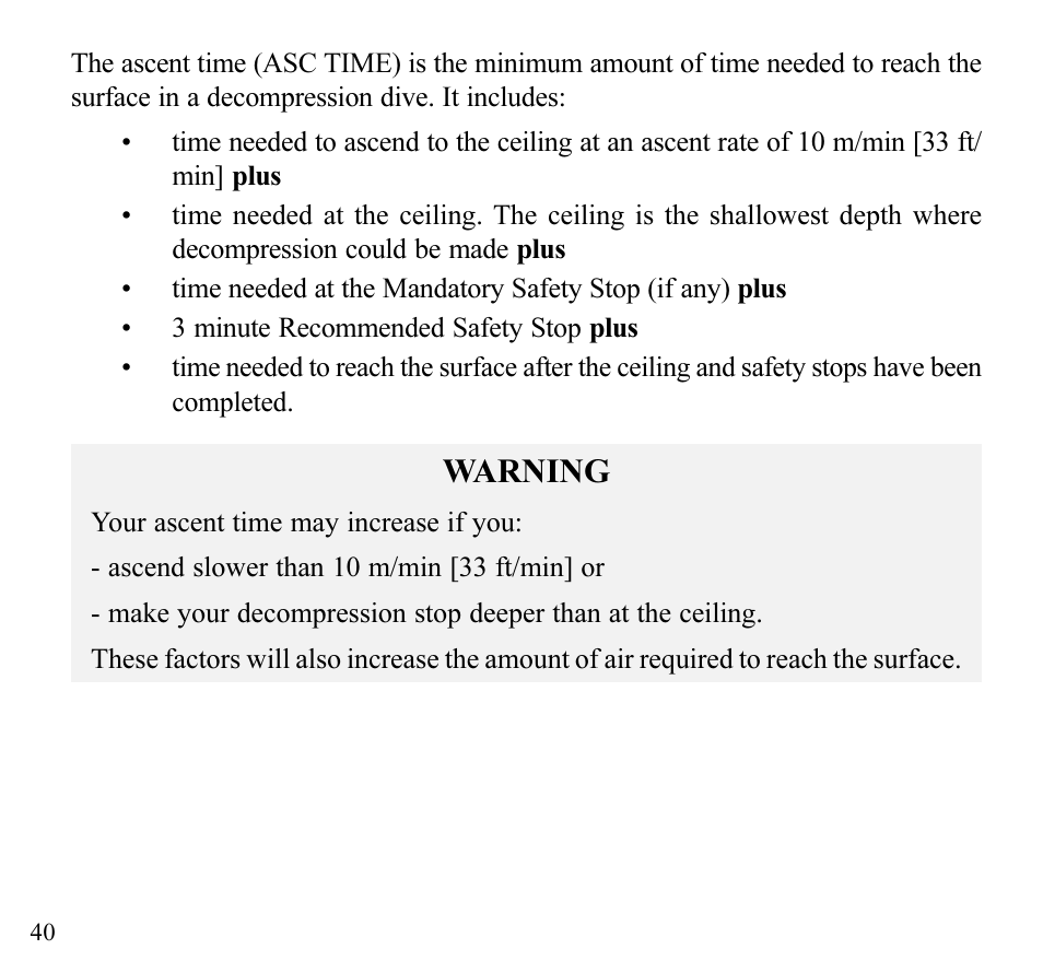 Warning | SUUNTO Stinger User Manual | Page 42 / 120