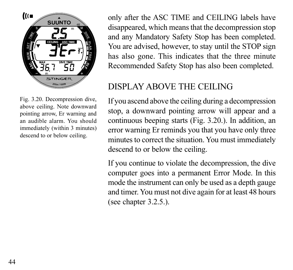 Display above the ceiling | SUUNTO Stinger User Manual | Page 46 / 120