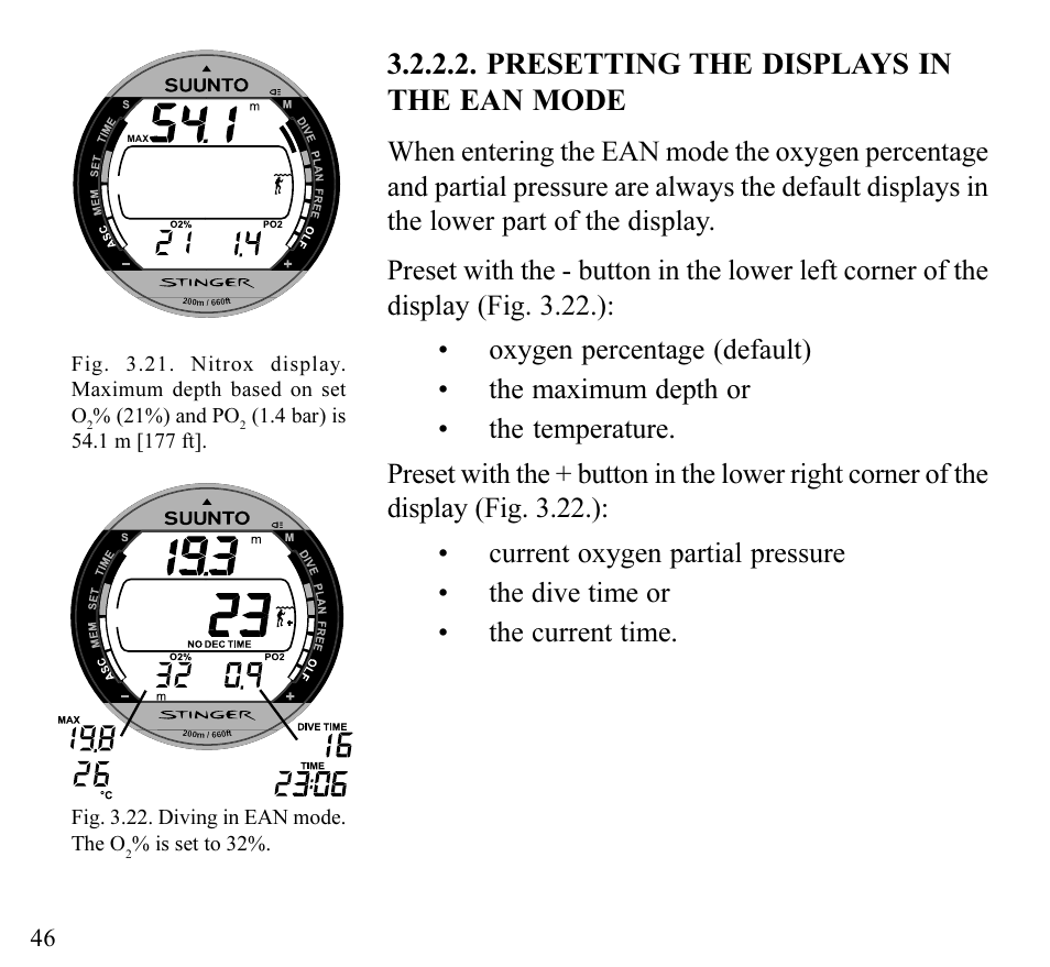 Presetting the displays in the ean mode | SUUNTO Stinger User Manual | Page 48 / 120
