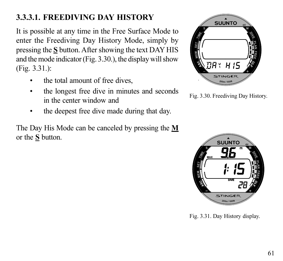 Freediving day history | SUUNTO Stinger User Manual | Page 63 / 120