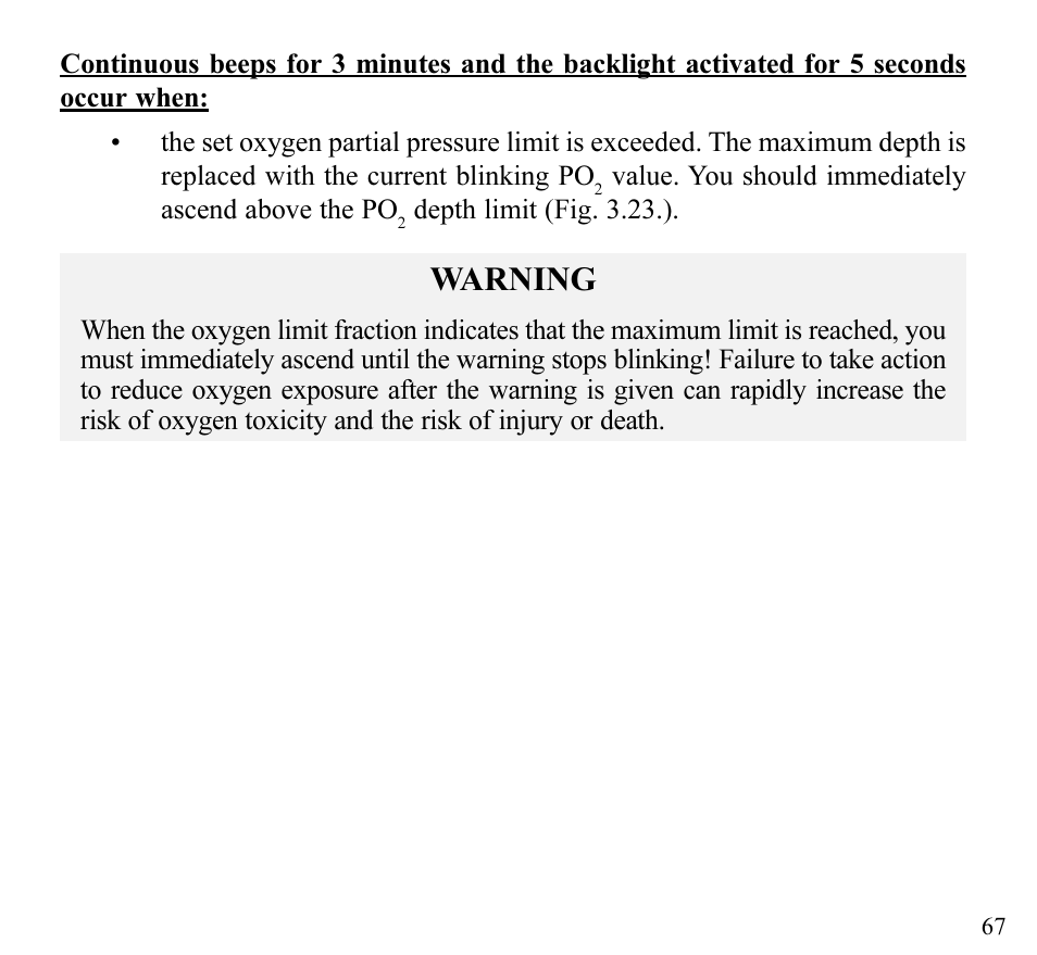 Warning | SUUNTO Stinger User Manual | Page 69 / 120