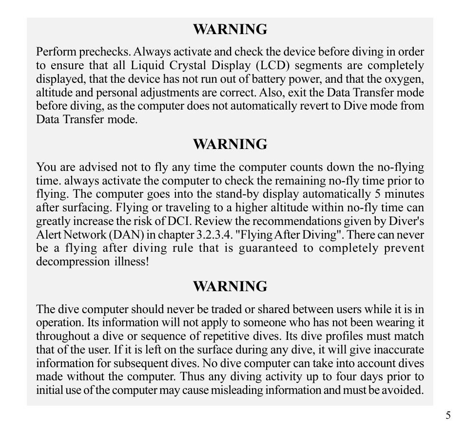 Warning | SUUNTO Stinger User Manual | Page 7 / 120