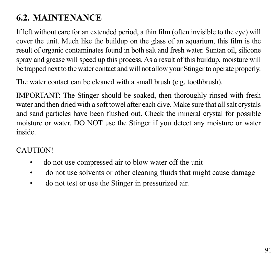 Maintenance | SUUNTO Stinger User Manual | Page 93 / 120