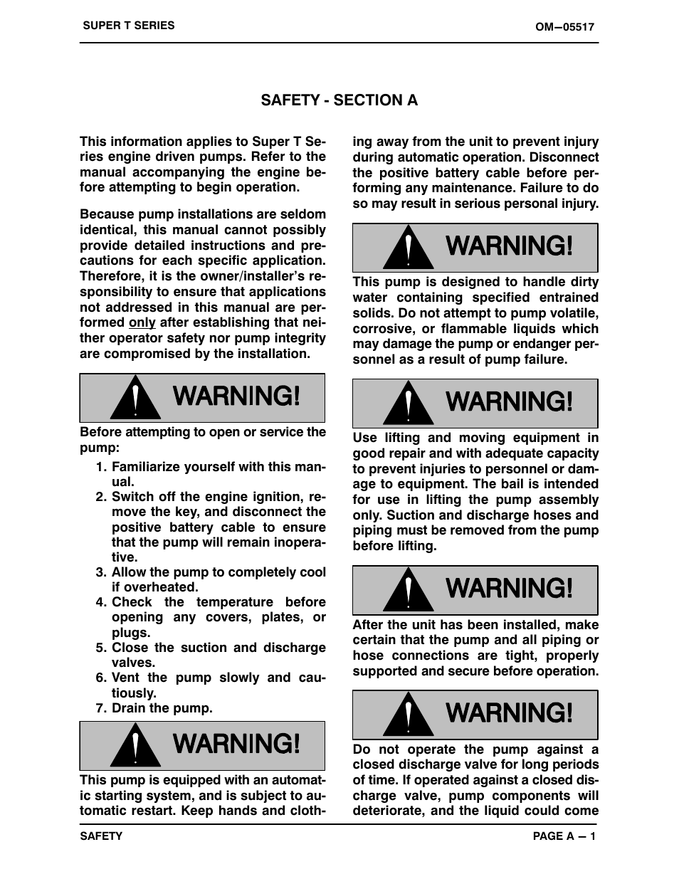 Safety - section a | Gorman-Rupp Pumps T8A60S-F6L 1278434 thru 1318430 User Manual | Page 6 / 52