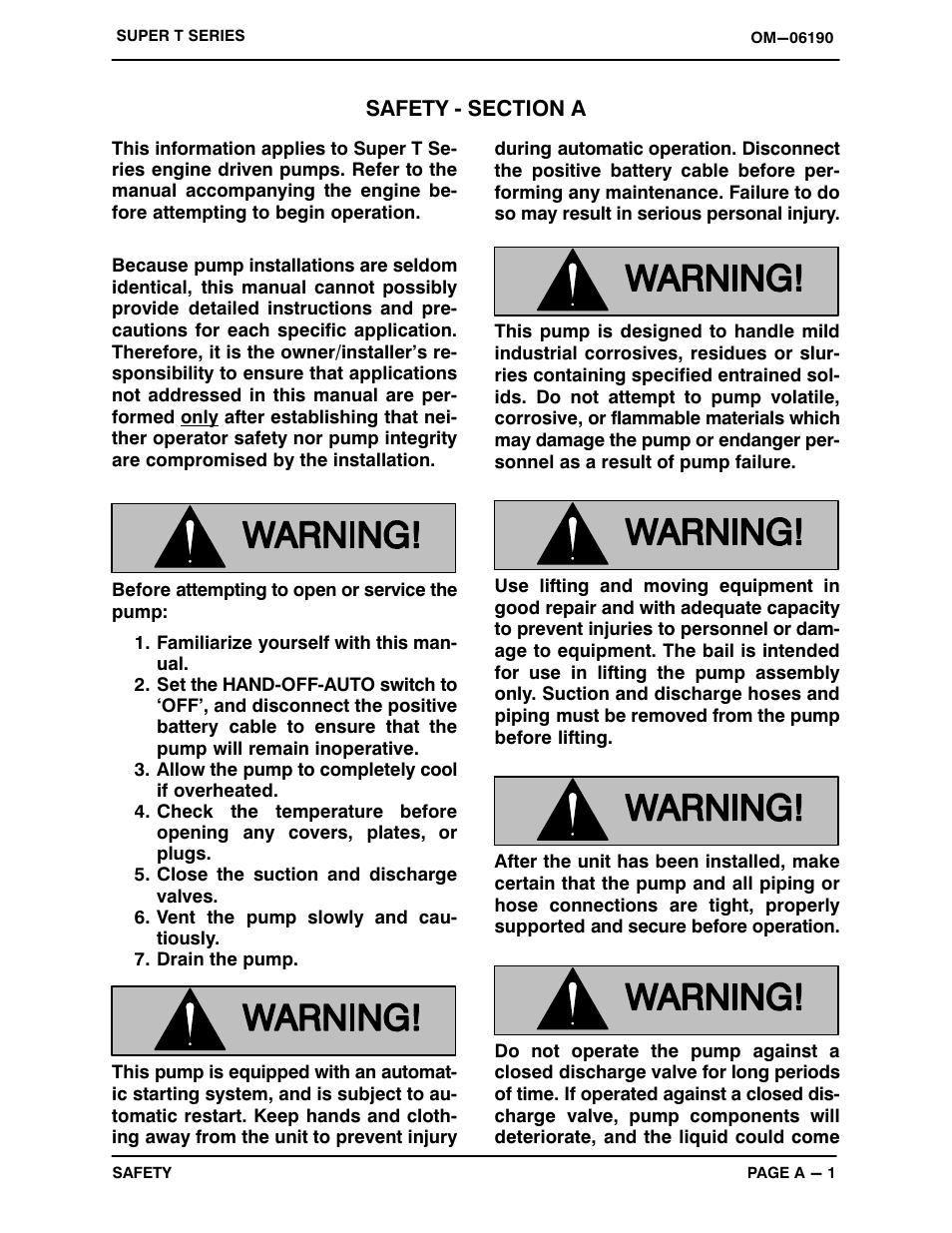 Safety ‐ section a | Gorman-Rupp Pumps T6A65S-F4L 1408479 and up User Manual | Page 6 / 47