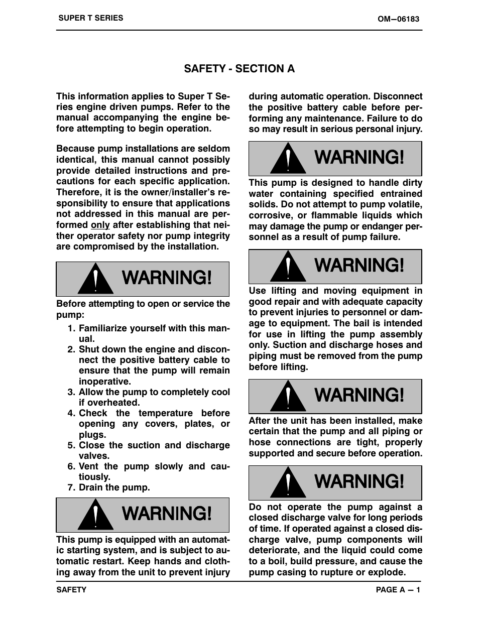 Safety ‐ section a | Gorman-Rupp Pumps T6A60S-4045T 1443416 and up User Manual | Page 6 / 50