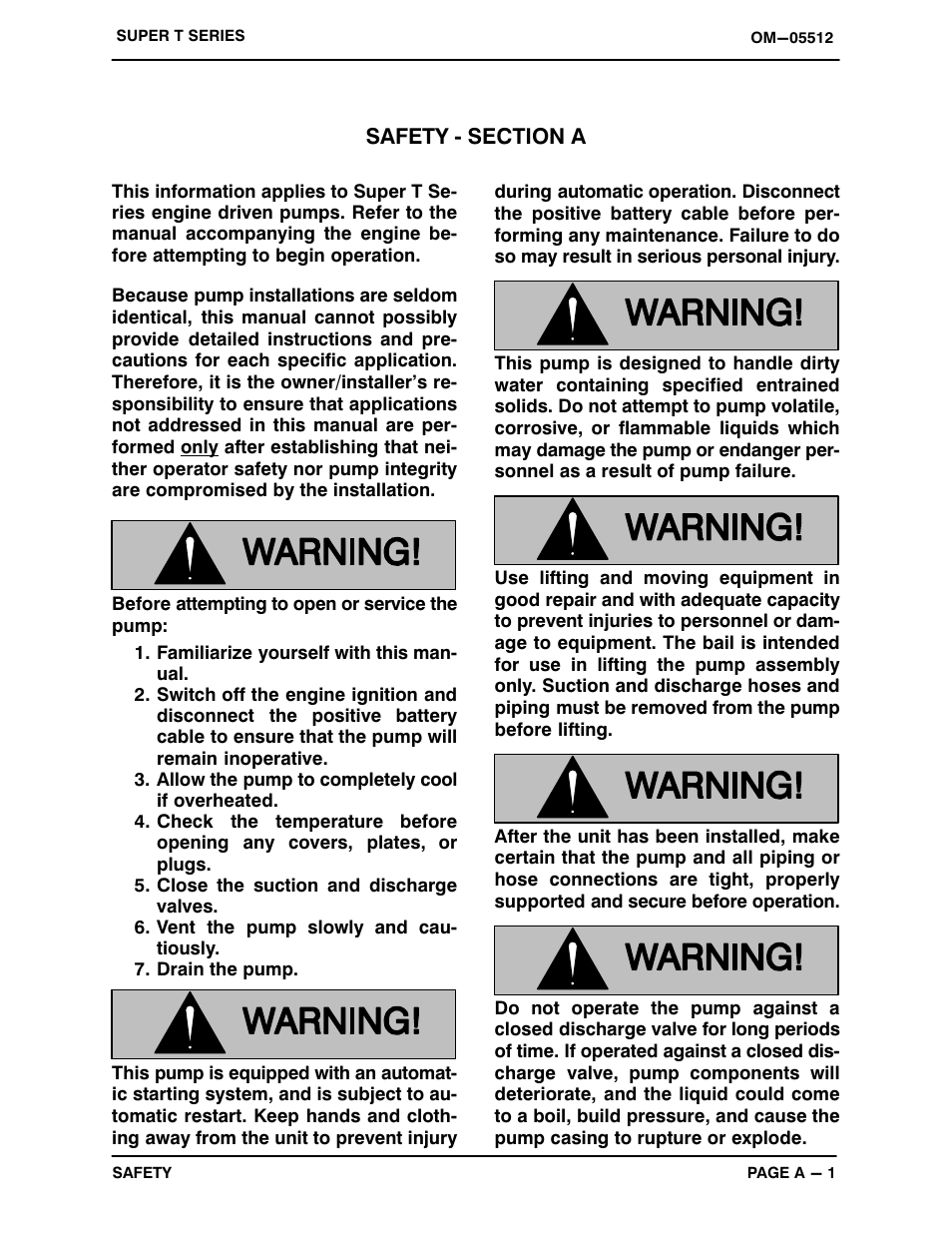 Safety ‐ section a | Gorman-Rupp Pumps T4A60S-F3L 1314225 and up User Manual | Page 6 / 49