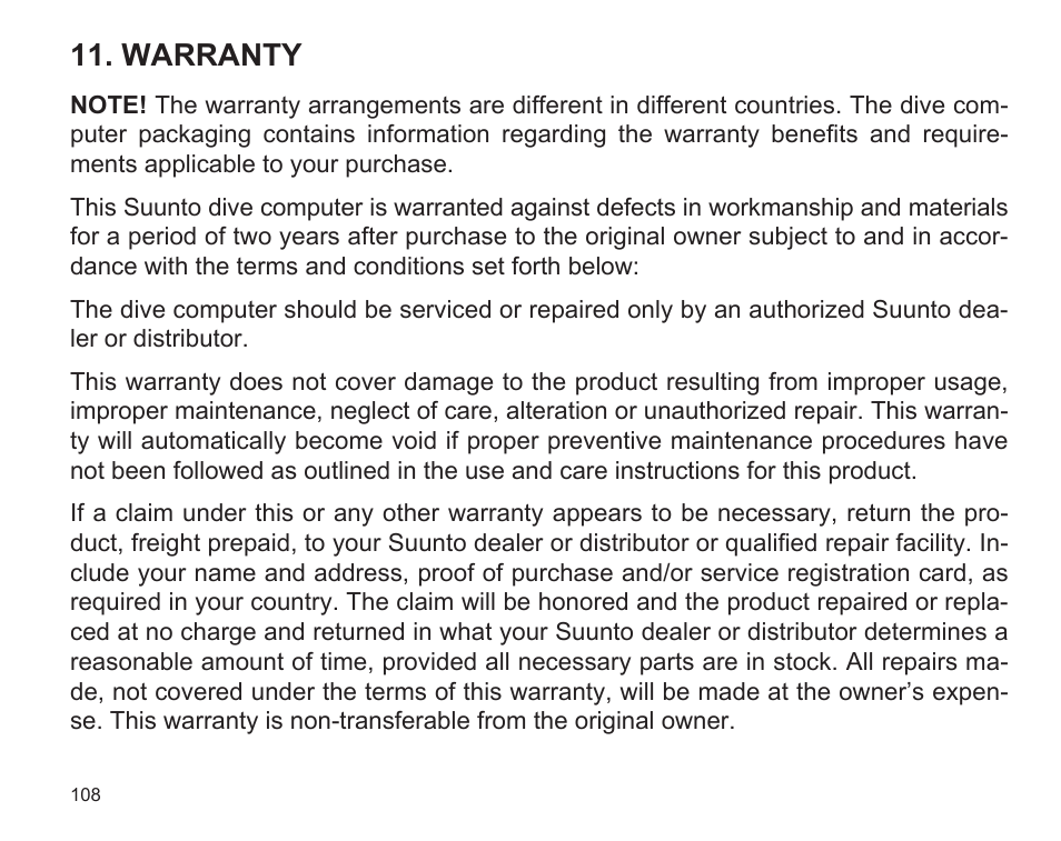 Warranty | SUUNTO D9 User Manual | Page 110 / 122