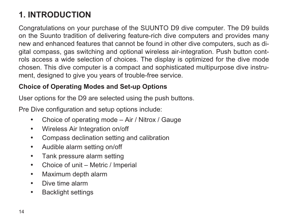 Introduction | SUUNTO D9 User Manual | Page 16 / 122
