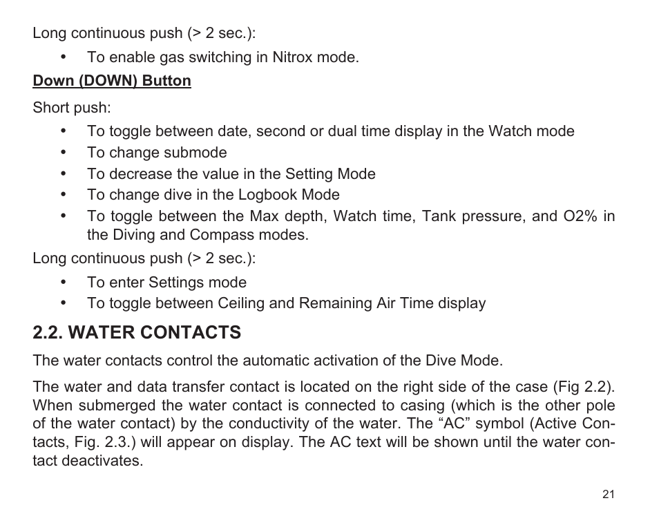 Water contacts | SUUNTO D9 User Manual | Page 23 / 122