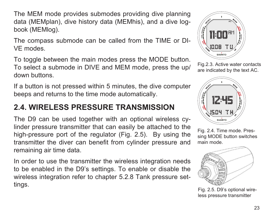 Wireless pressure transmission | SUUNTO D9 User Manual | Page 25 / 122