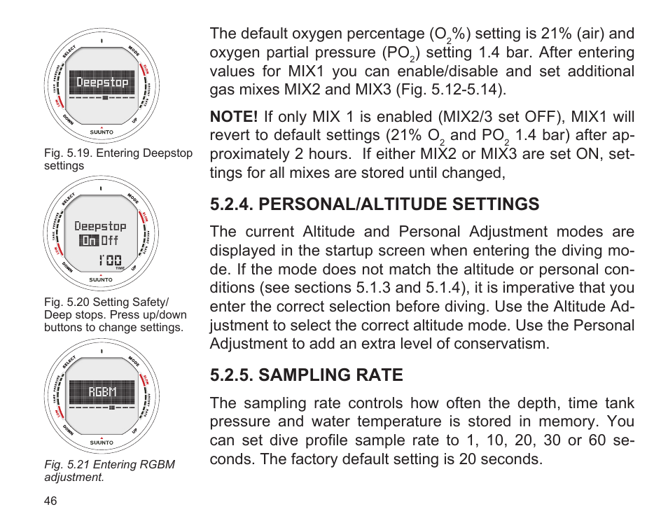 Personal/altitude settings, Sampling rate | SUUNTO D9 User Manual | Page 48 / 122