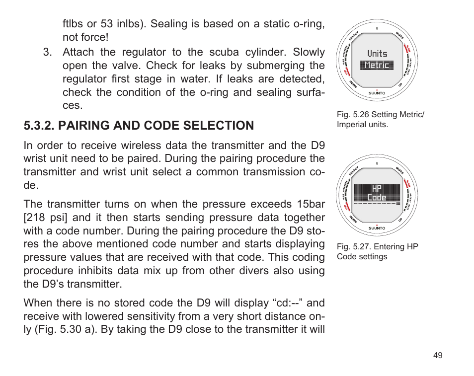 Pairing and code selection | SUUNTO D9 User Manual | Page 51 / 122