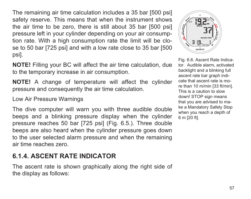 Ascent rate indicator | SUUNTO D9 User Manual | Page 59 / 122