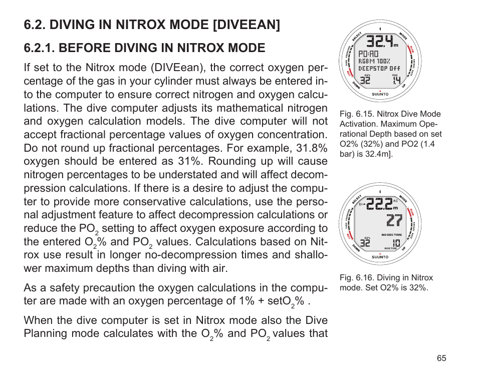 Diving in nitrox mode [diveean, Before diving in nitrox mode | SUUNTO D9 User Manual | Page 67 / 122