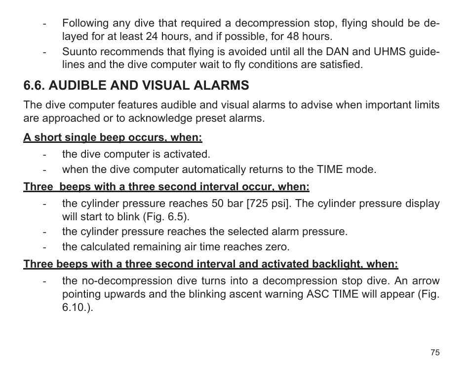 Audible and visual alarms | SUUNTO D9 User Manual | Page 77 / 122