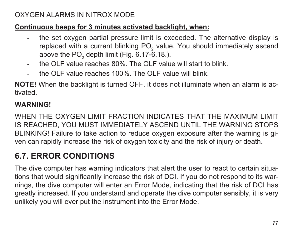 Error conditions | SUUNTO D9 User Manual | Page 79 / 122