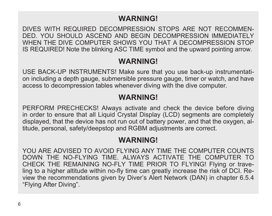 Warning | SUUNTO D9 User Manual | Page 8 / 122